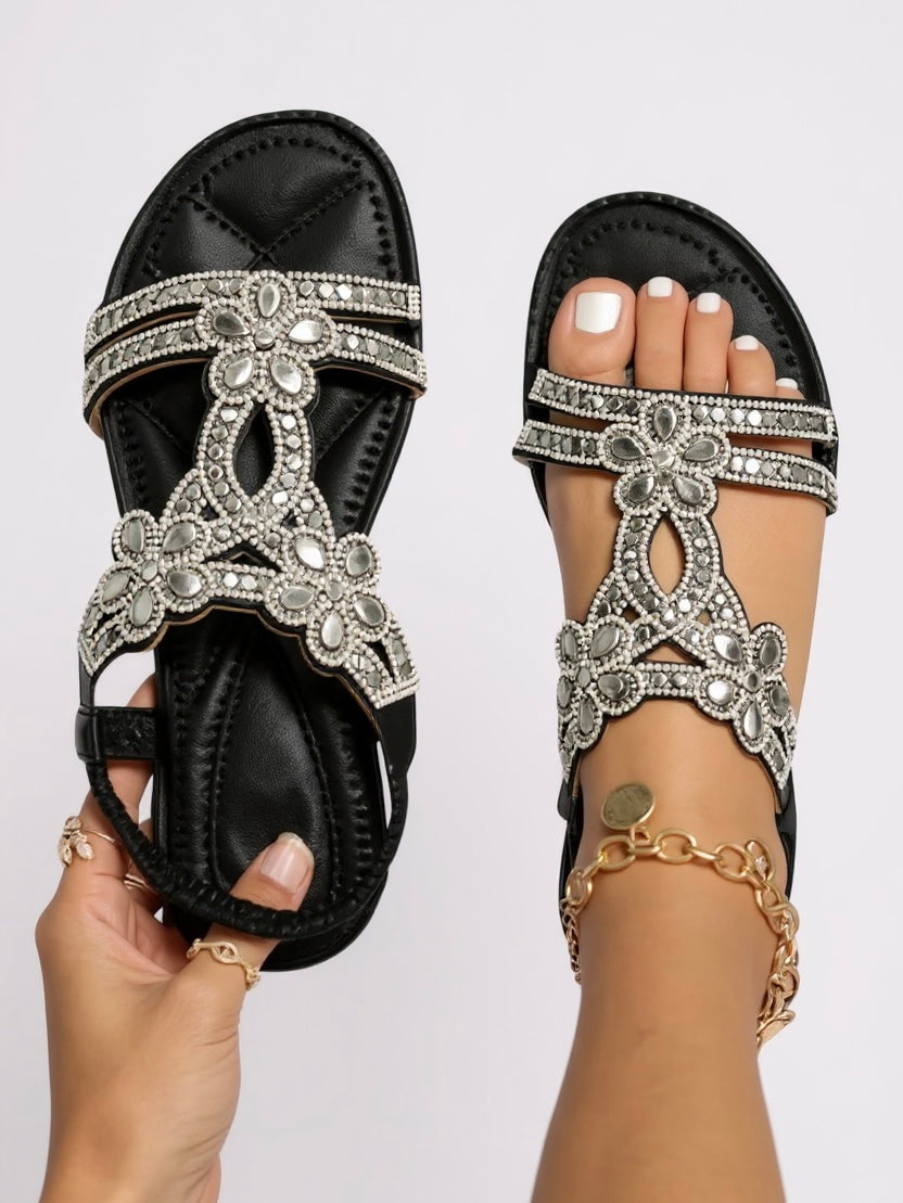 Elina Floral-Trim Flat Sandals | Women's Embellished Slingback Sandals