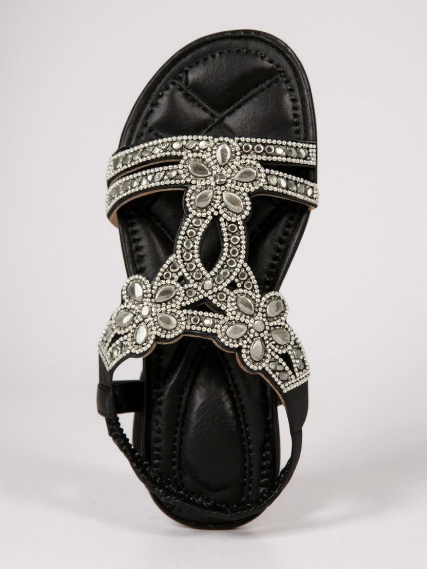 Elina Floral-Trim Flat Sandals | Women's Embellished Slingback Sandals