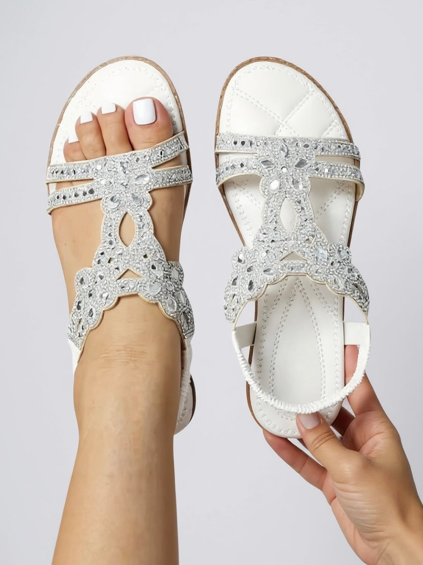 Elina Floral-Trim Flat Sandals | Women's Embellished Slingback Sandals