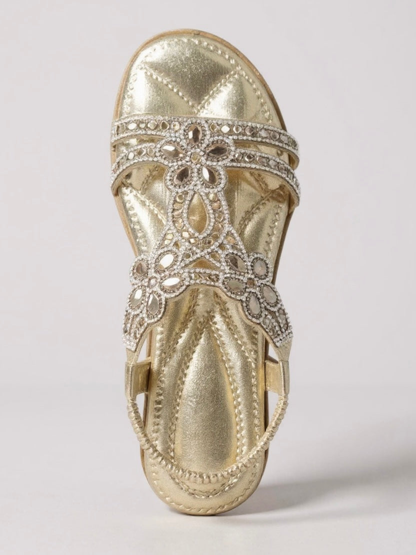 Elina Floral-Trim Flat Sandals | Women's Embellished Slingback Sandals