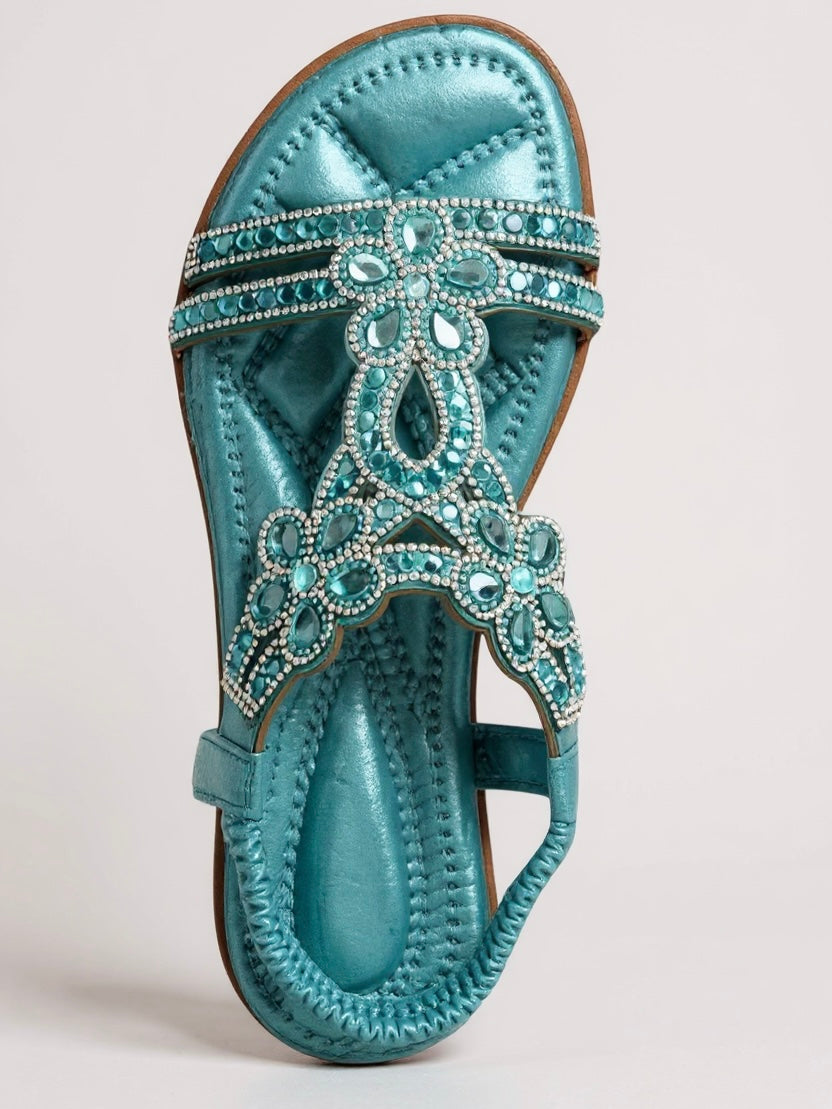Elina Floral-Trim Flat Sandals | Women's Embellished Slingback Sandals