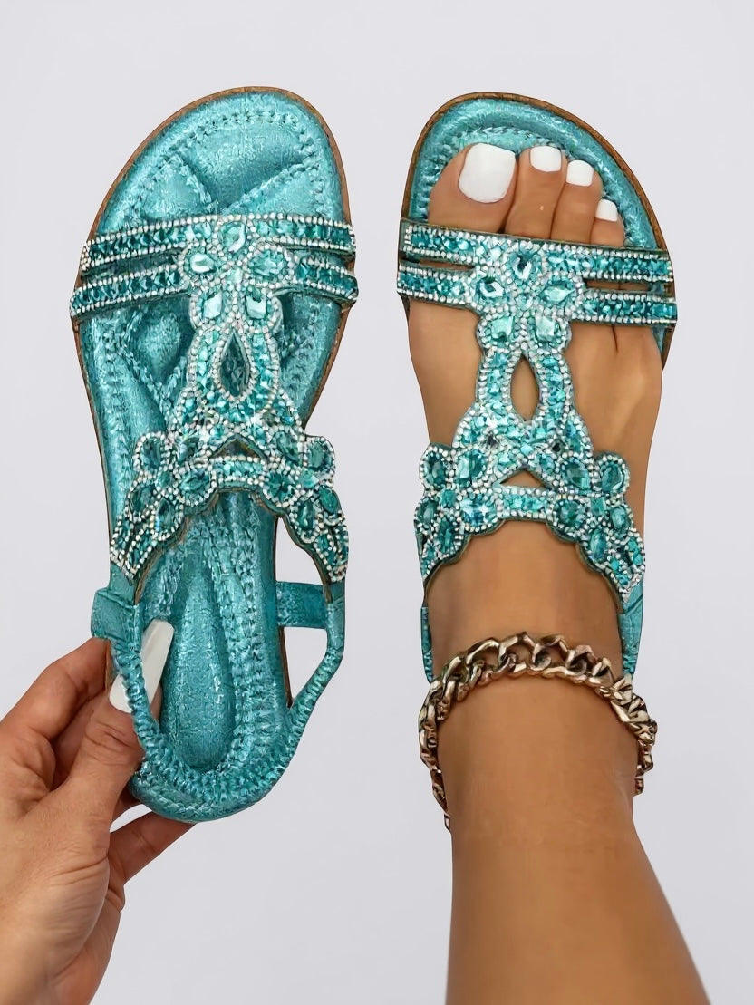 Elina Floral-Trim Flat Sandals | Women's Embellished Slingback Sandals