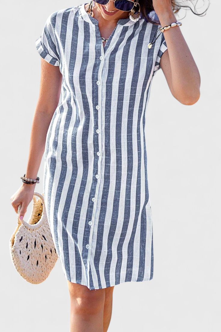 Louisa striped button-front shirt dress
