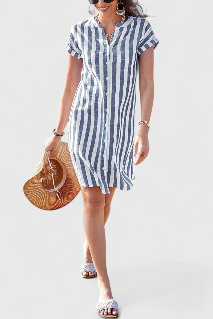 Louisa striped button-front shirt dress