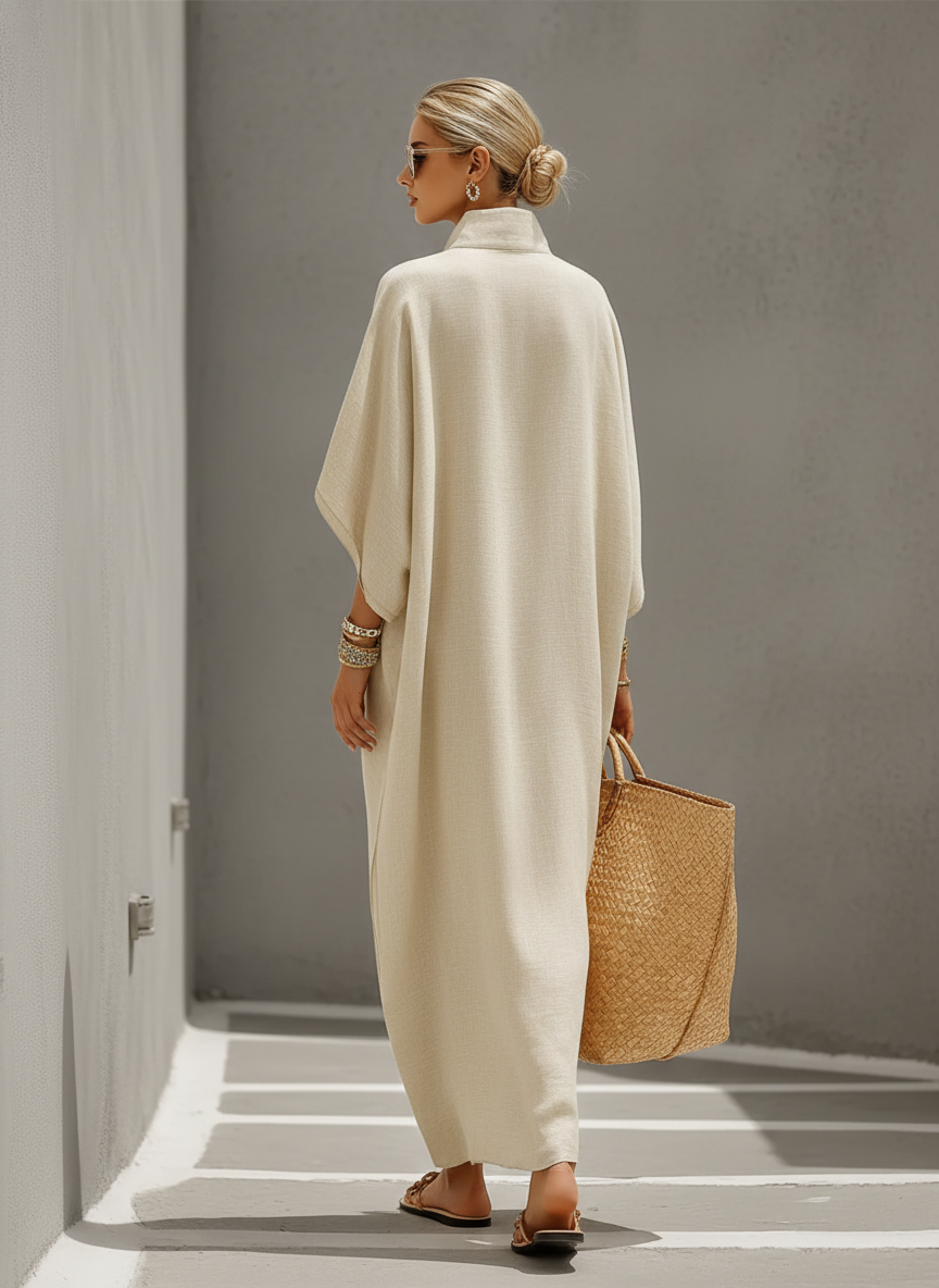 Nina mandarin-collar dolman-sleeve maxi dress