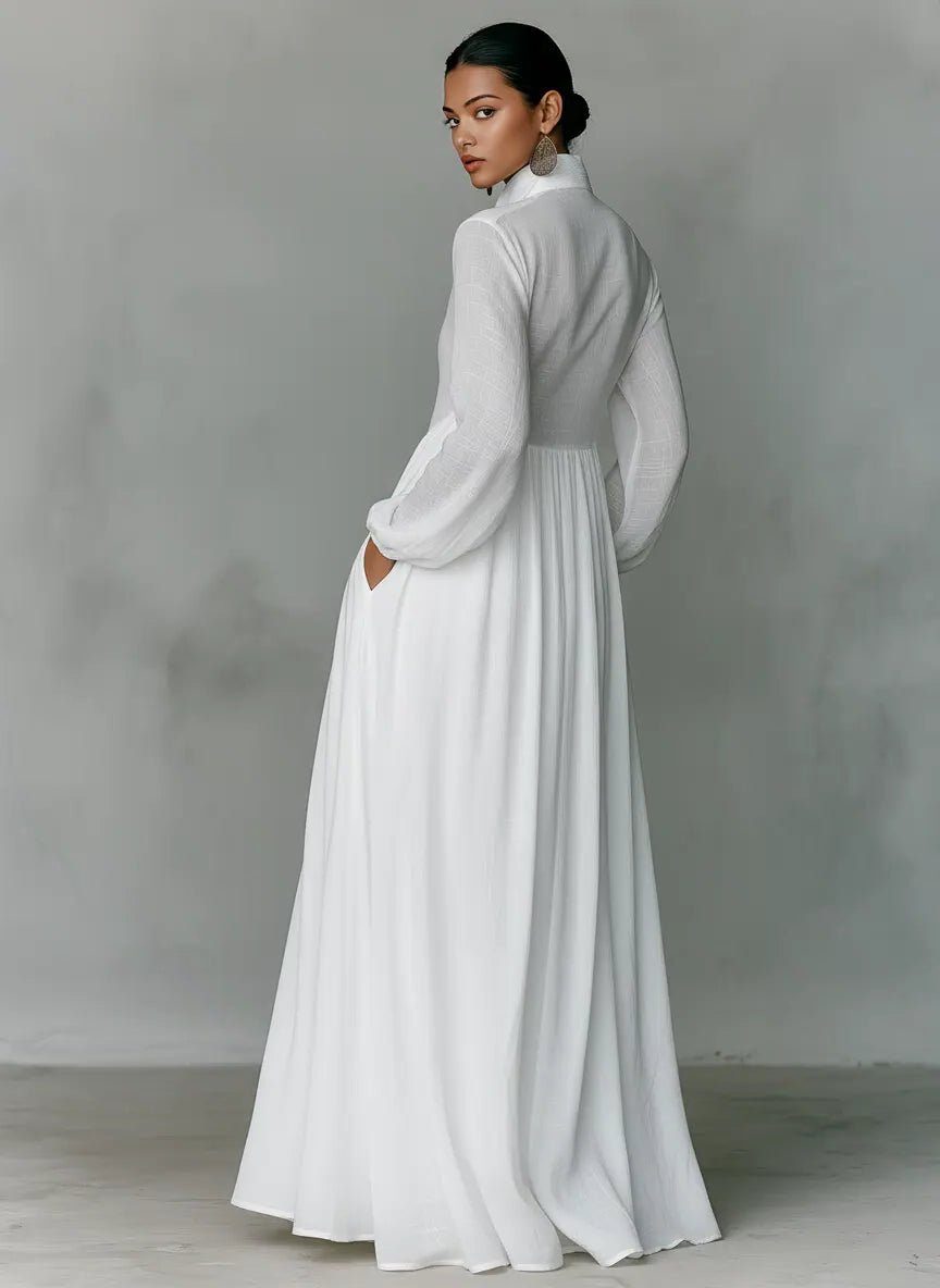 Maribel stand collar maxi shirt dress