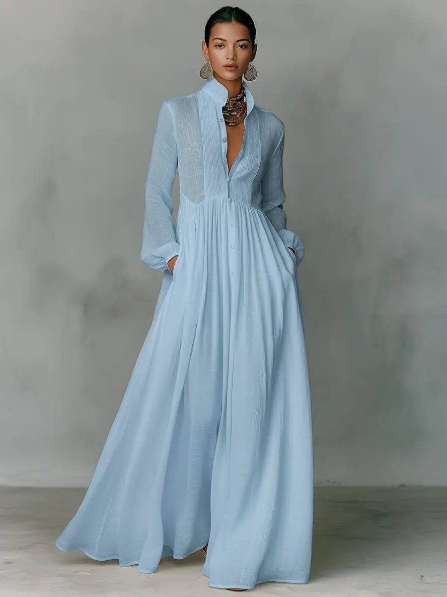 Maribel stand collar maxi shirt dress