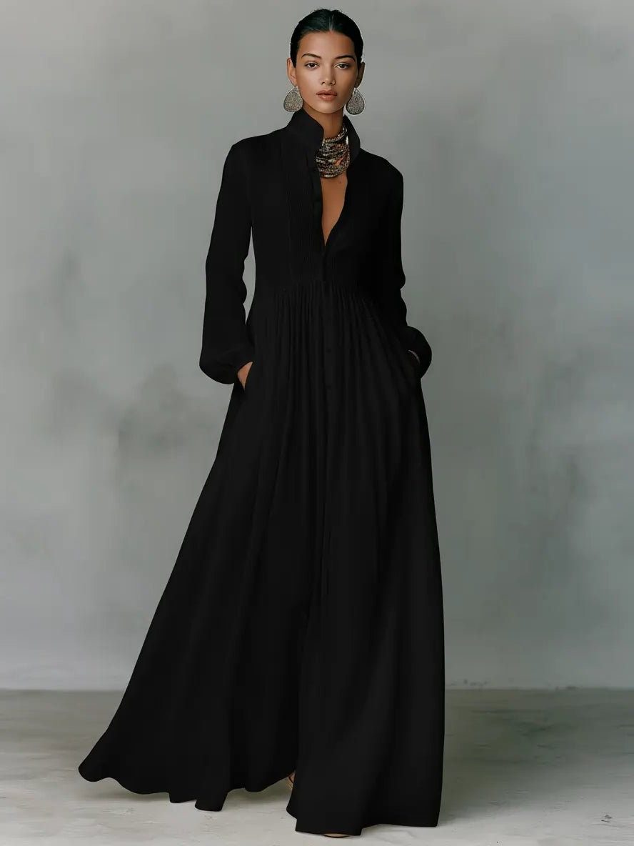 Maribel stand collar maxi shirt dress
