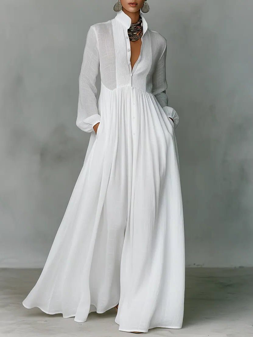Maribel stand collar maxi shirt dress