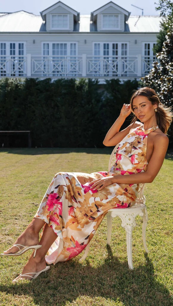 Sofia floral halter-neck open-back maxi dress