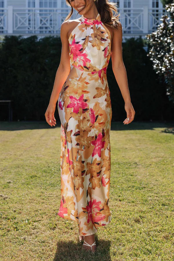 Sofia floral halter-neck open-back maxi dress