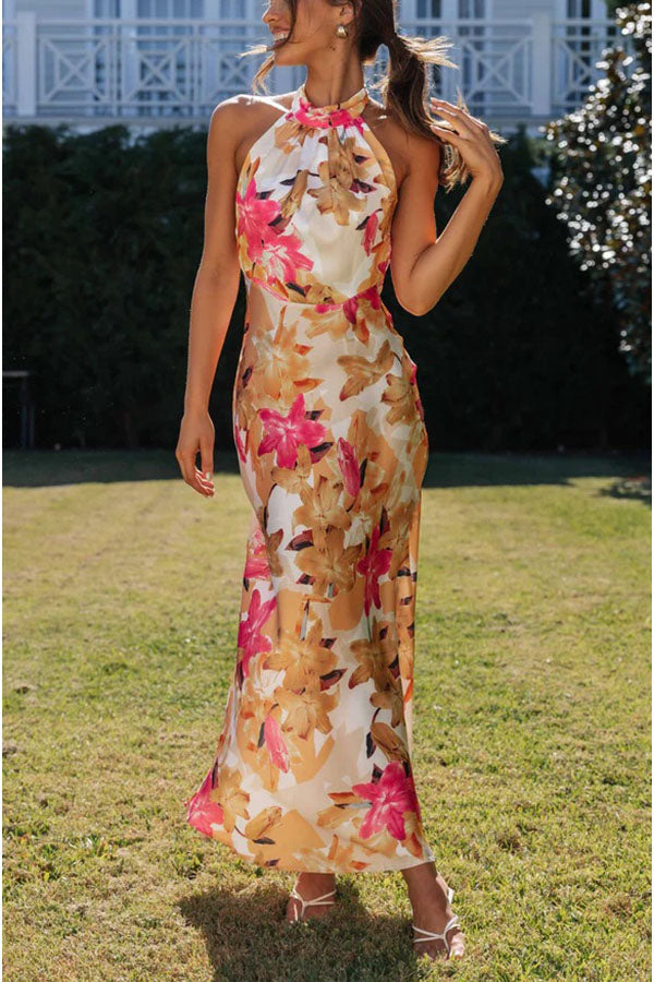 Sofia floral halter-neck open-back maxi dress