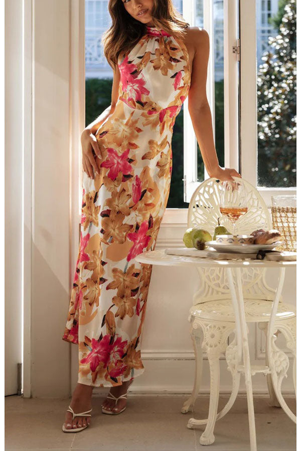 Sofia floral halter-neck open-back maxi dress