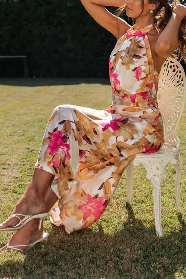 Sofia floral halter-neck open-back maxi dress