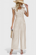 Josephine ruffle sleeve button-front jumpsuit