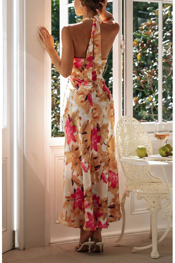 Sofia floral halter-neck open-back maxi dress