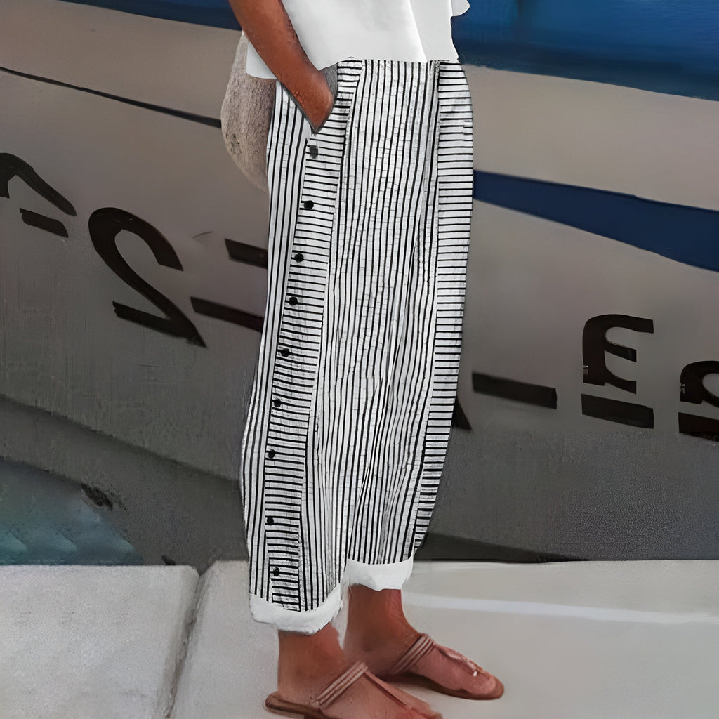 Ottilie striped button-detail cropped pants
