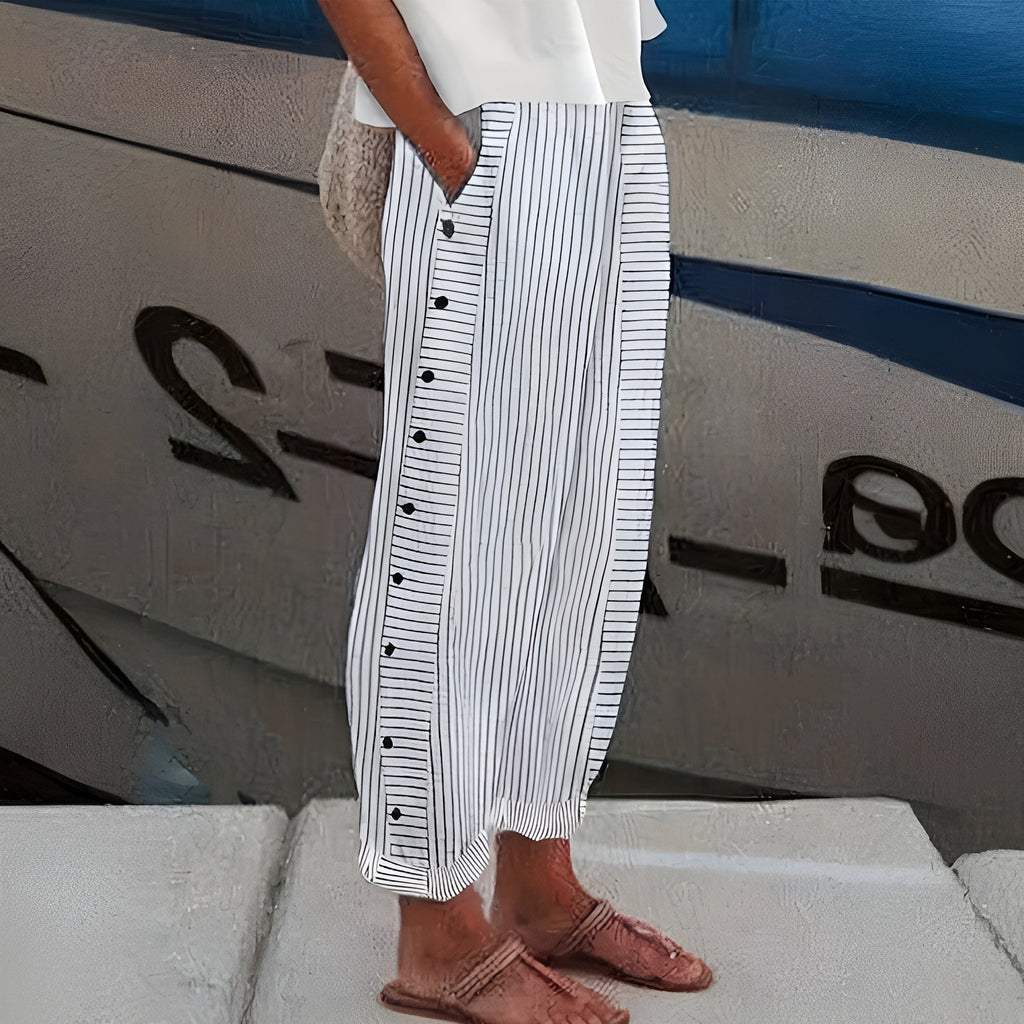Ottilie striped button-detail cropped pants