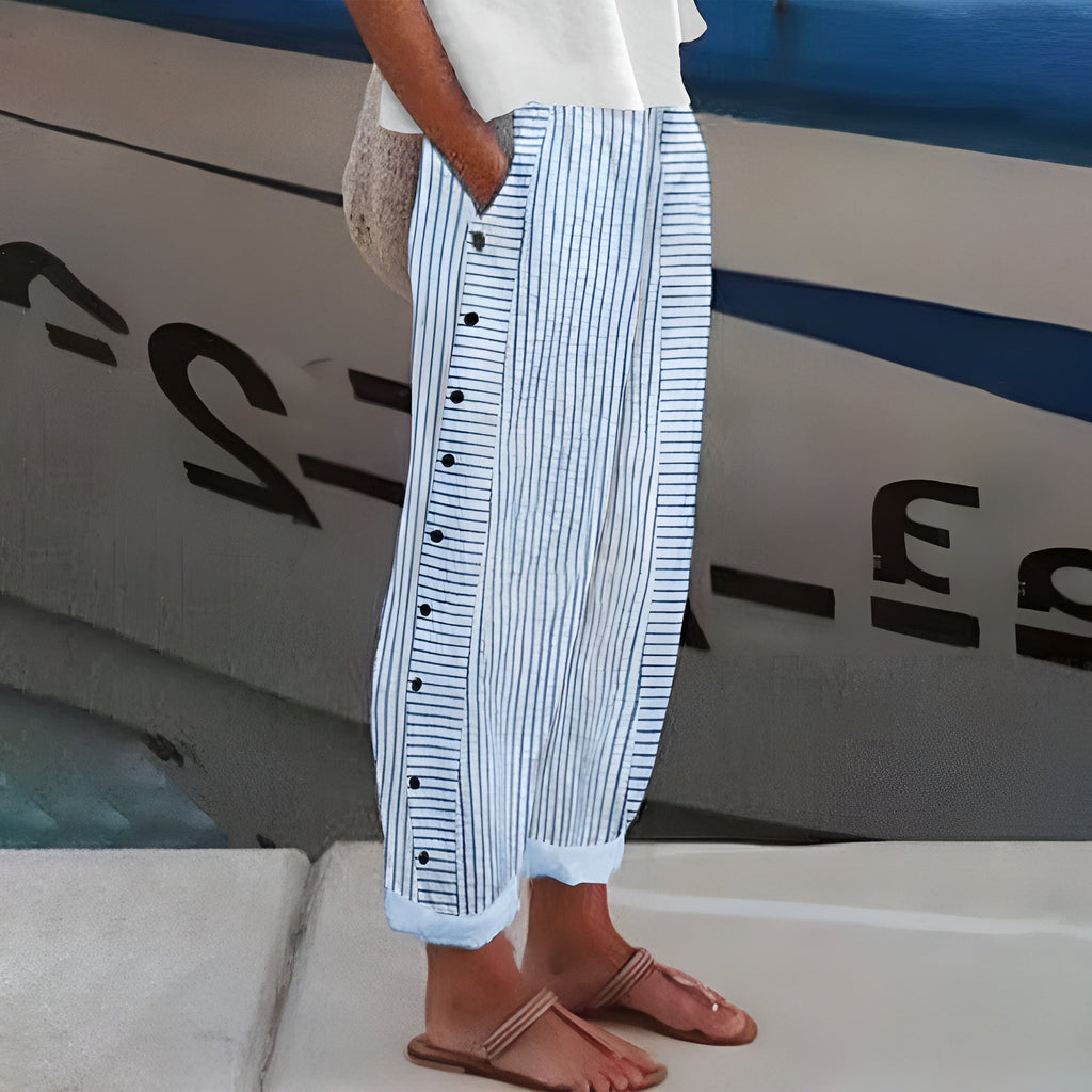 Ottilie striped button-detail cropped pants