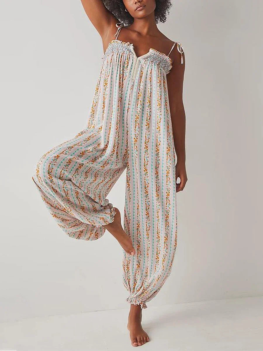 Odile smocked tie-strap harem jumpsuit