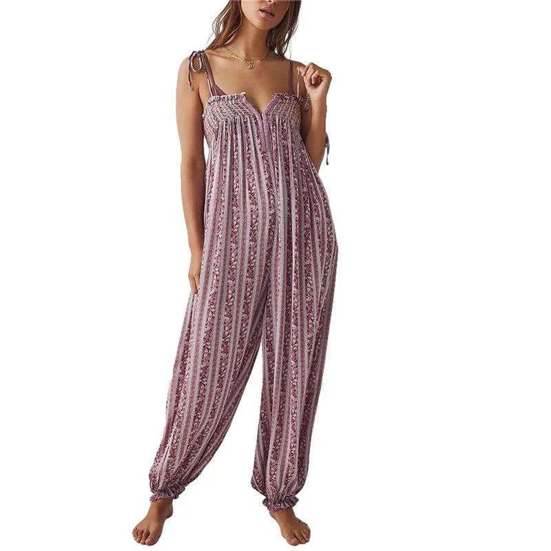 Odile smocked tie-strap harem jumpsuit