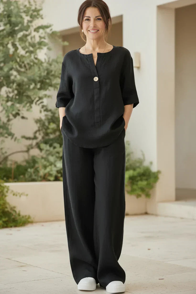 Penelope button top and wide-leg pants set