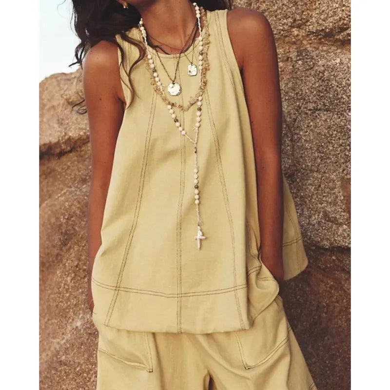 Yara sleeveless swing top and pocket shorts two-piece set