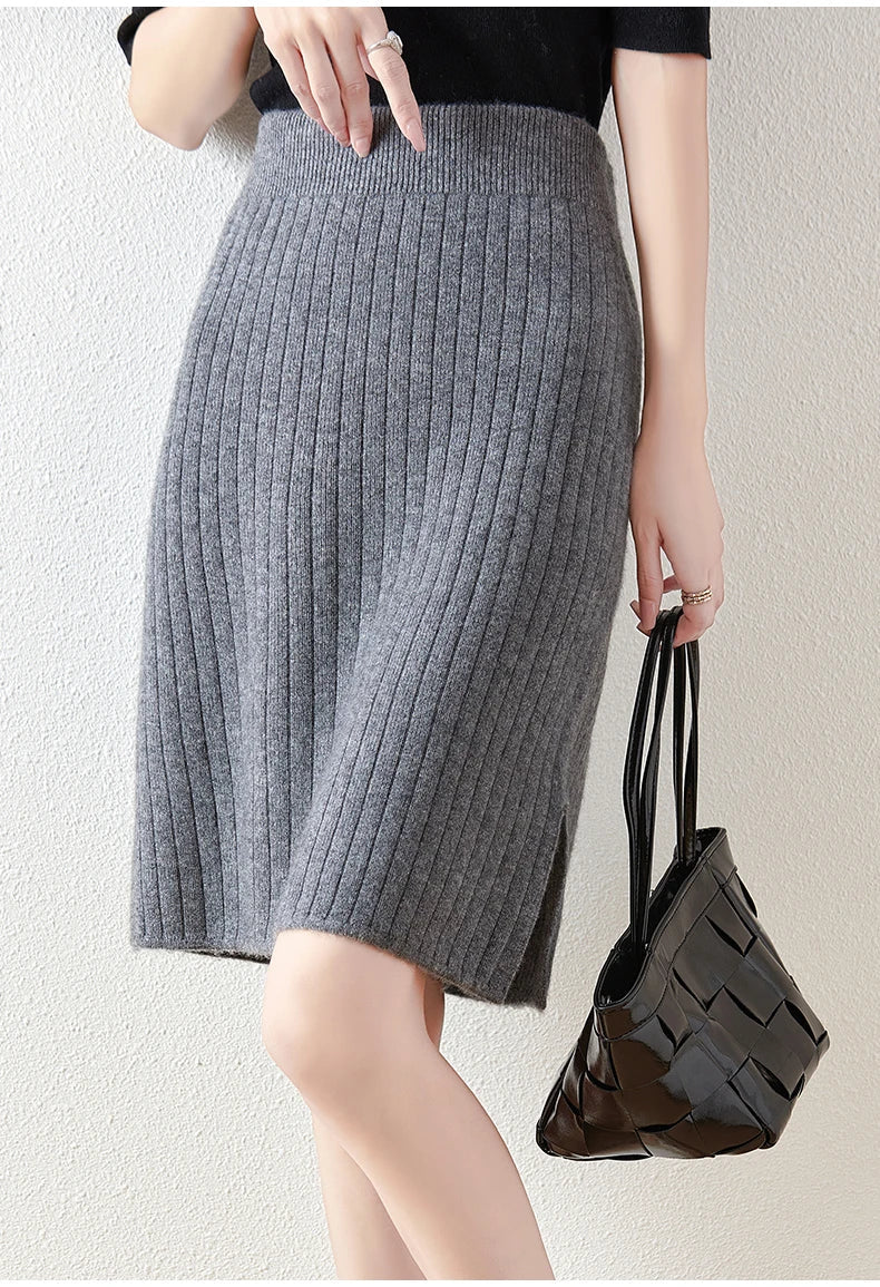 Emmeline ribbed knit a-line knee-length skirt