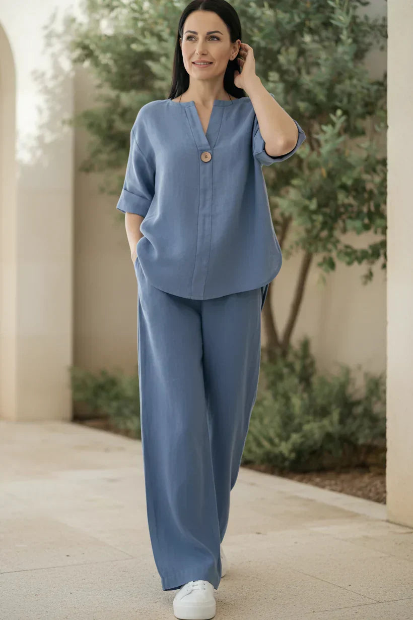 Penelope button top and wide-leg pants set