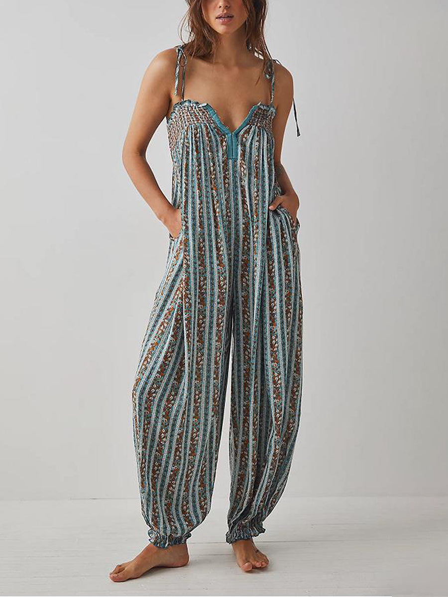 Odile smocked tie-strap harem jumpsuit