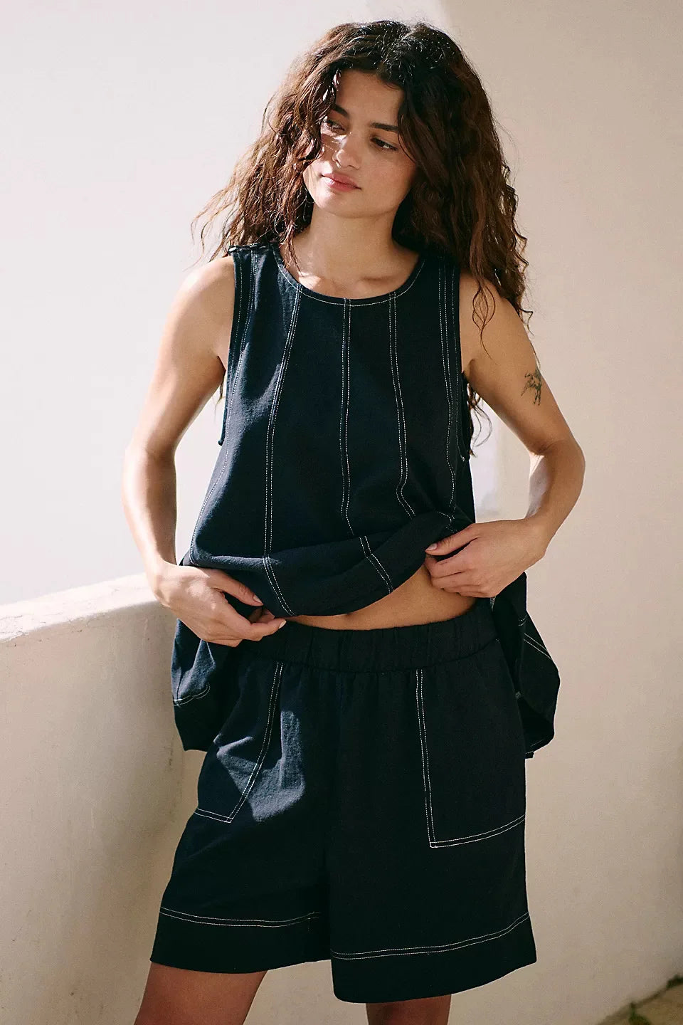 Yara sleeveless swing top and pocket shorts two-piece set
