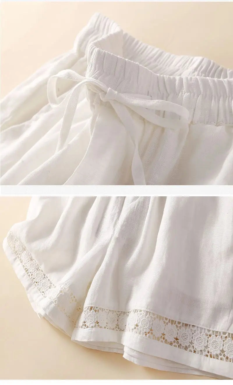 Genevieve openwork trim drawstring shorts