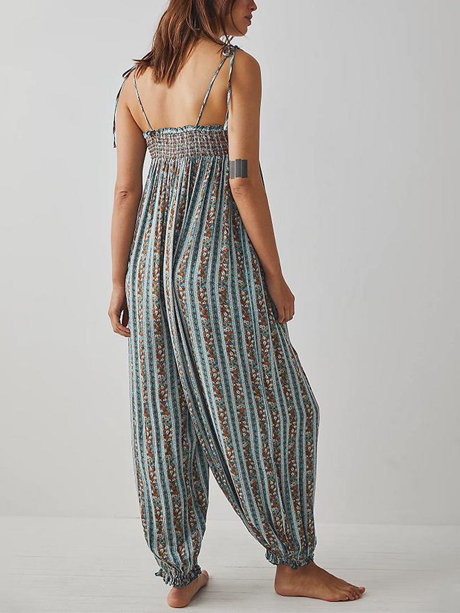 Odile smocked tie-strap harem jumpsuit