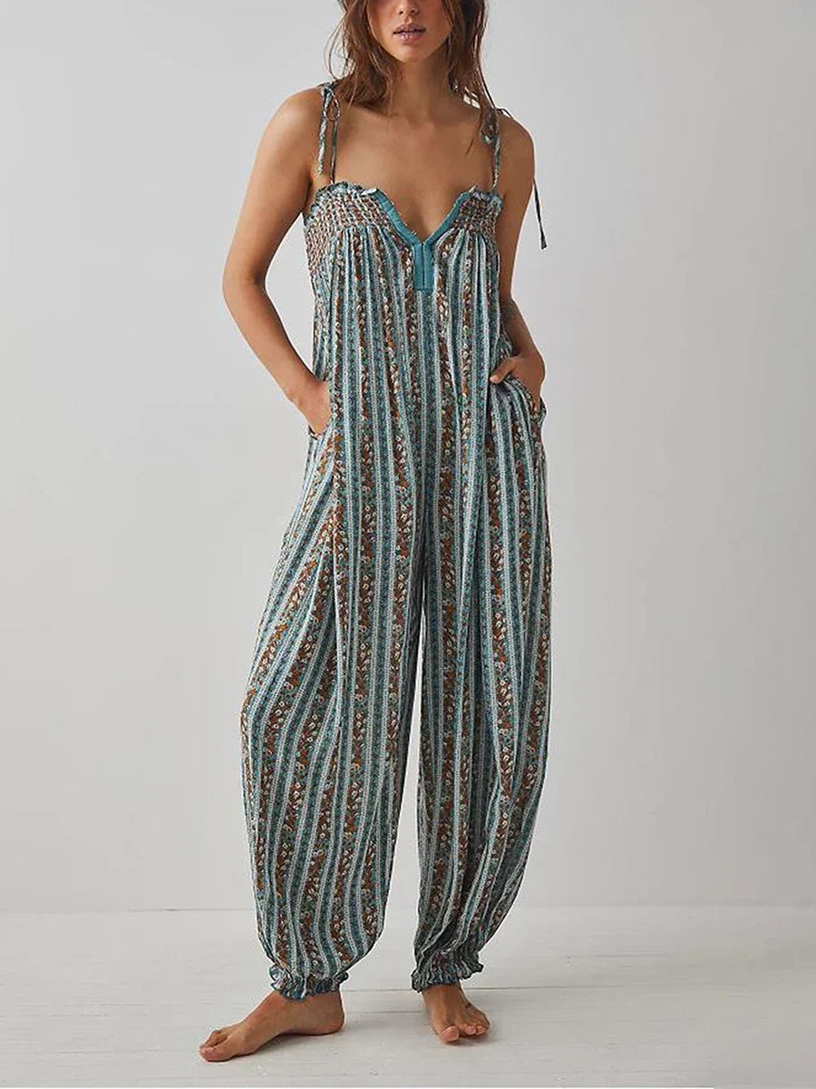 Odile smocked tie-strap harem jumpsuit