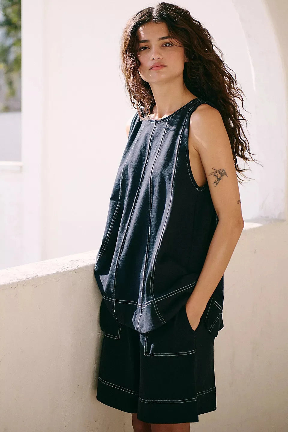 Yara sleeveless swing top and pocket shorts two-piece set