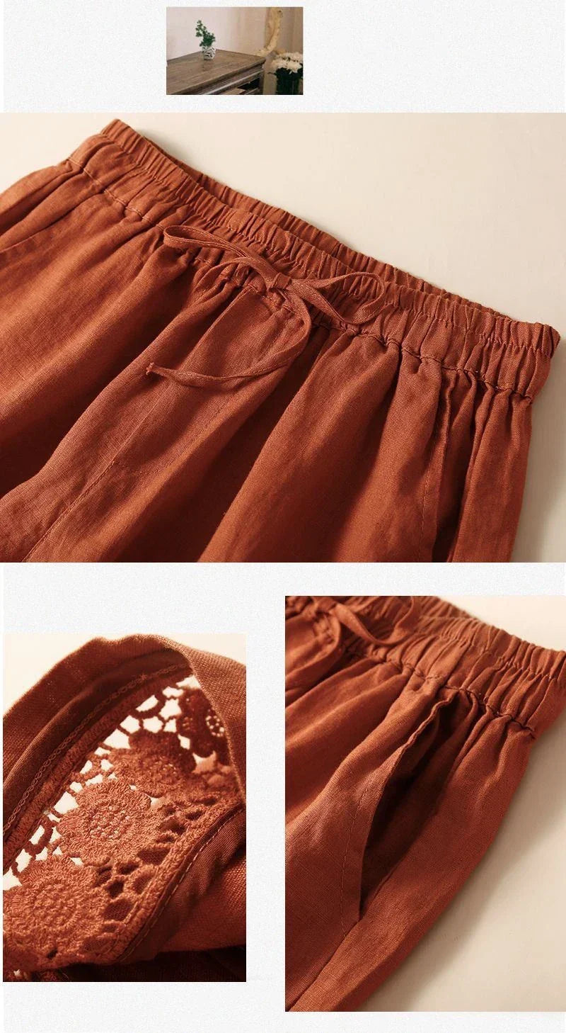 Genevieve openwork trim drawstring shorts