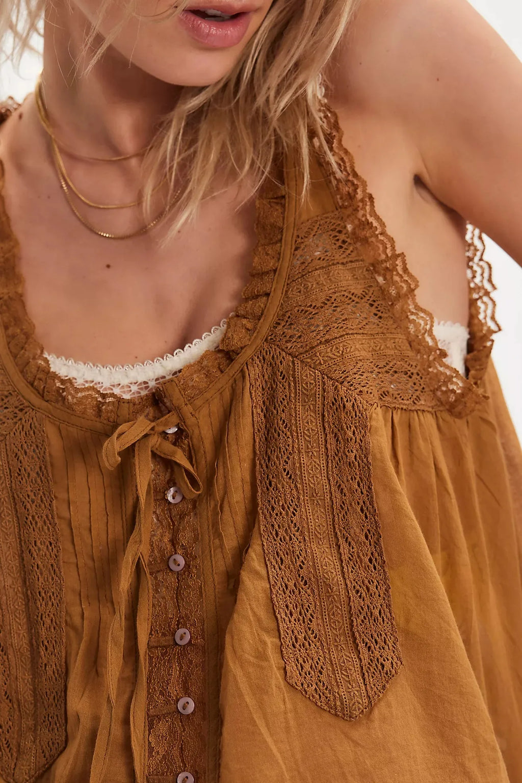 Zelda lace-trim tie-front top and pants two-piece set