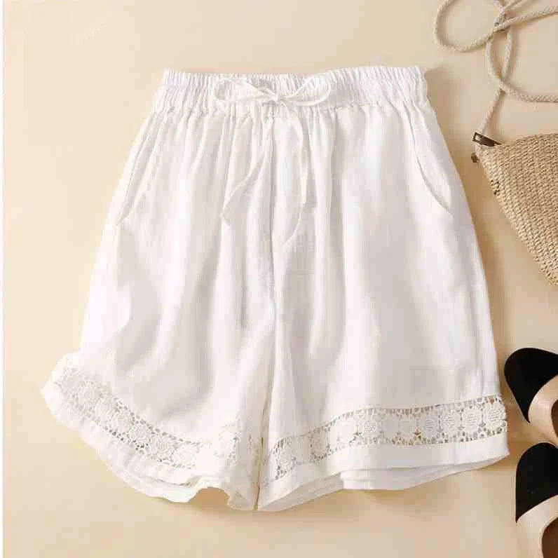 Genevieve openwork trim drawstring shorts