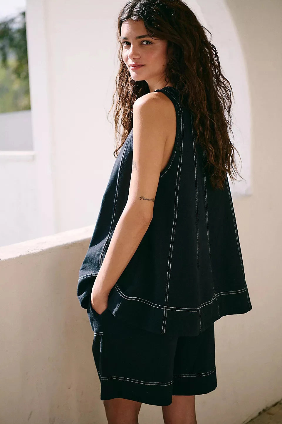 Yara sleeveless swing top and pocket shorts two-piece set