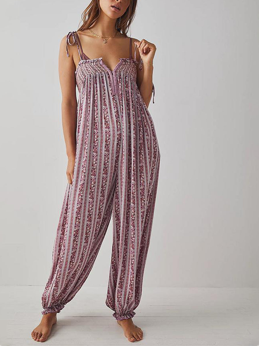 Odile smocked tie-strap harem jumpsuit