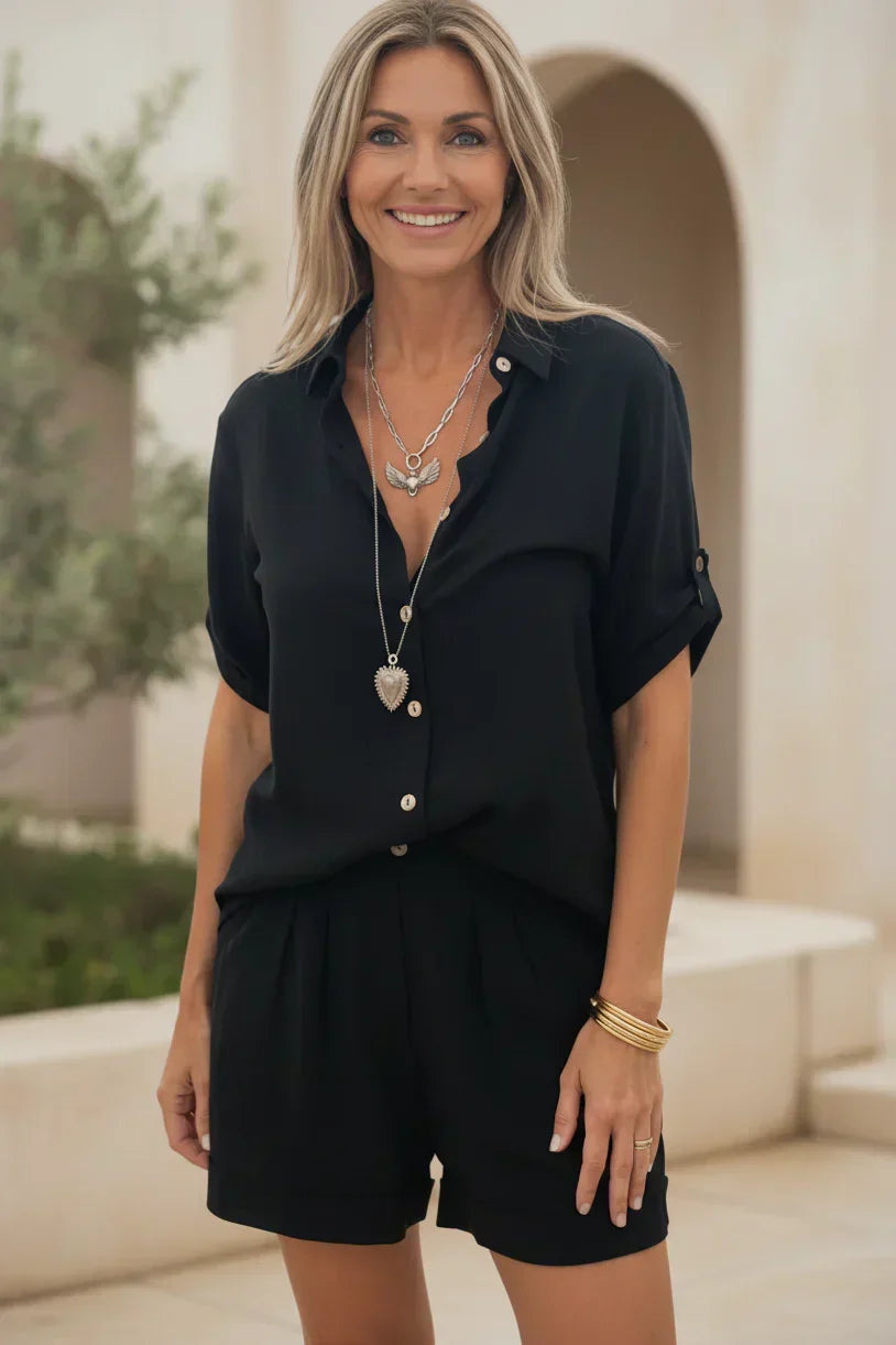 Sylvie button-up shirt and pleated shorts set