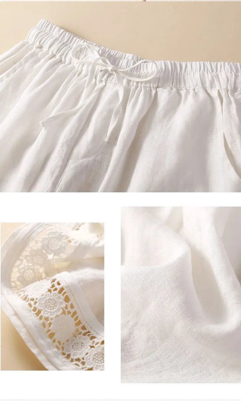 Genevieve openwork trim drawstring shorts