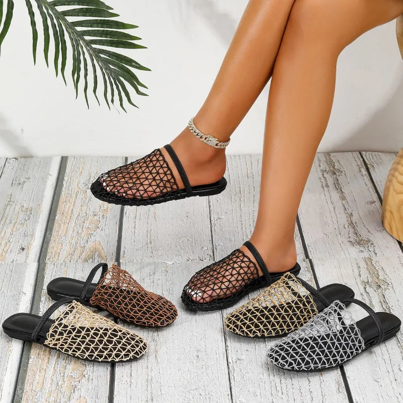 Summer Mesh Mule Sandals | Women's Woven Slip-On Sandals