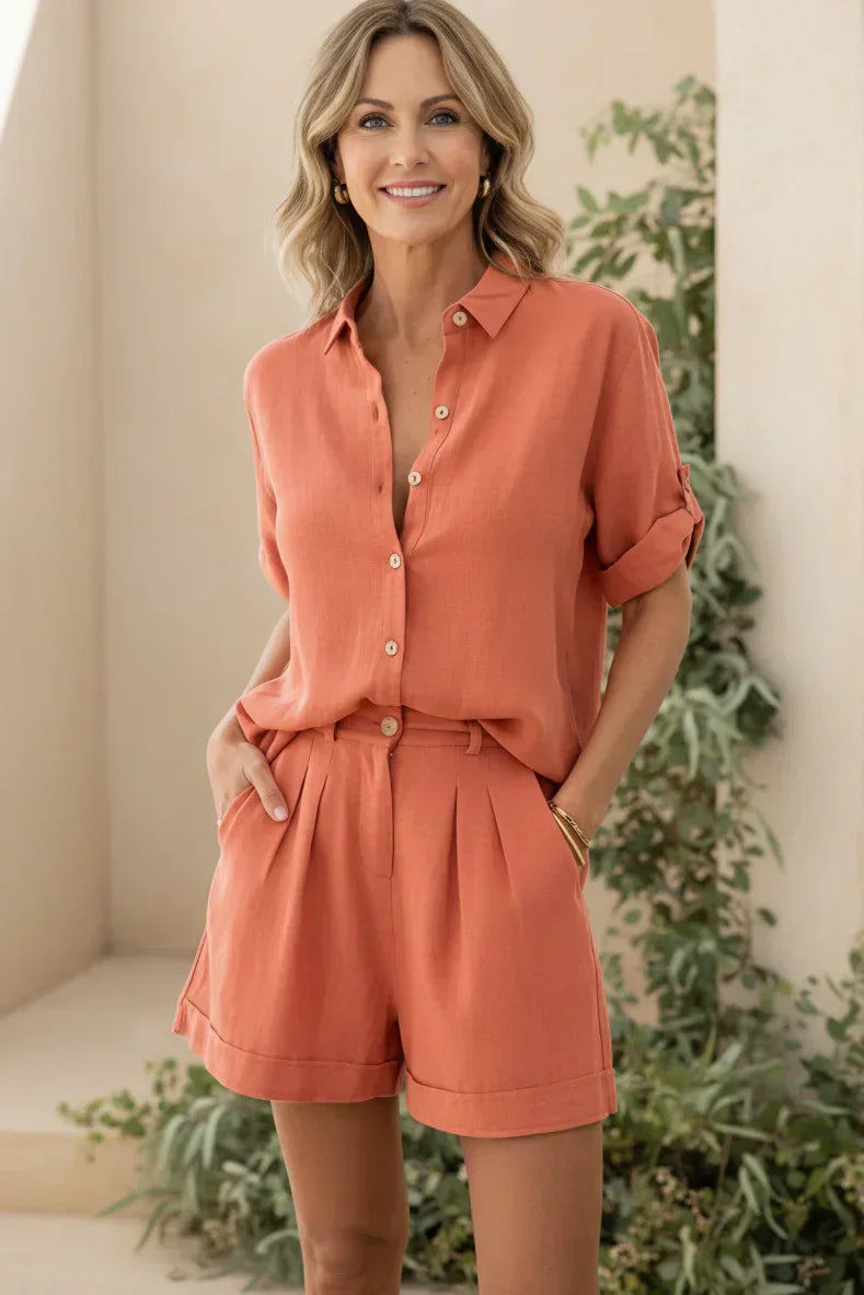 Sylvie button-up shirt and pleated shorts set