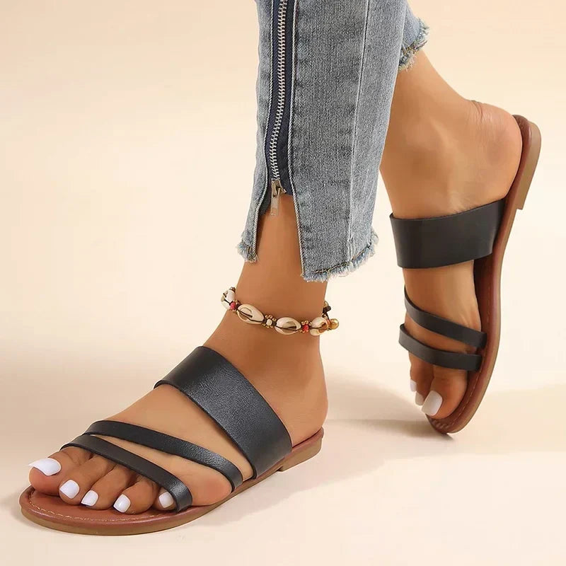 Grace Double-Strap Flat Sandals | Women's Slip-On Summer Sandals