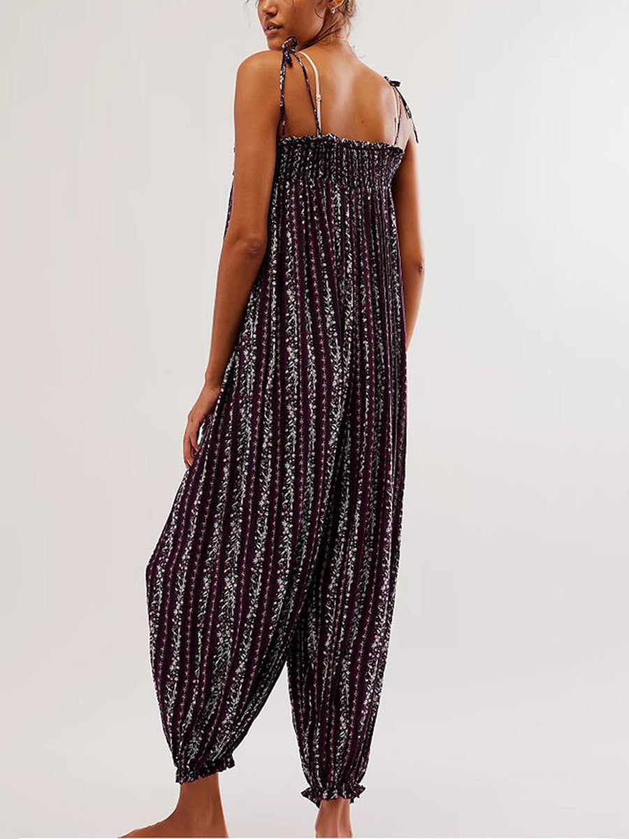 Odile smocked tie-strap harem jumpsuit