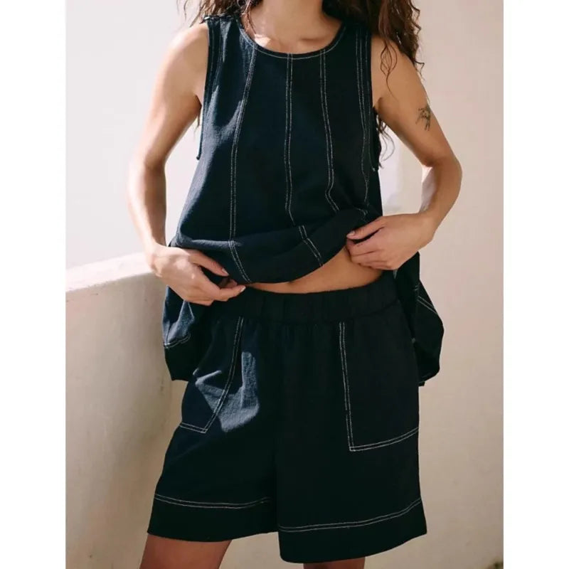 Yara sleeveless swing top and pocket shorts two-piece set