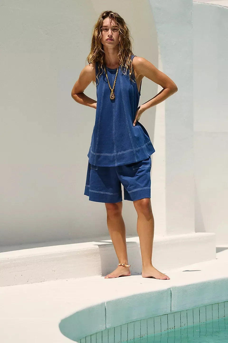 Yara sleeveless swing top and pocket shorts two-piece set