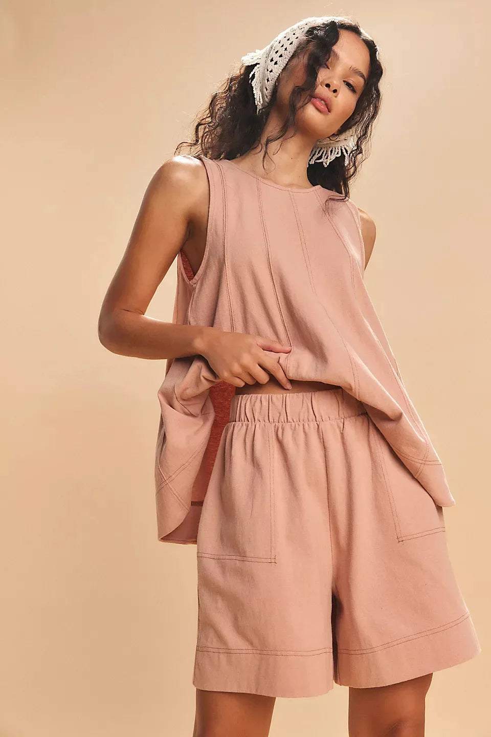 Yara sleeveless swing top and pocket shorts two-piece set