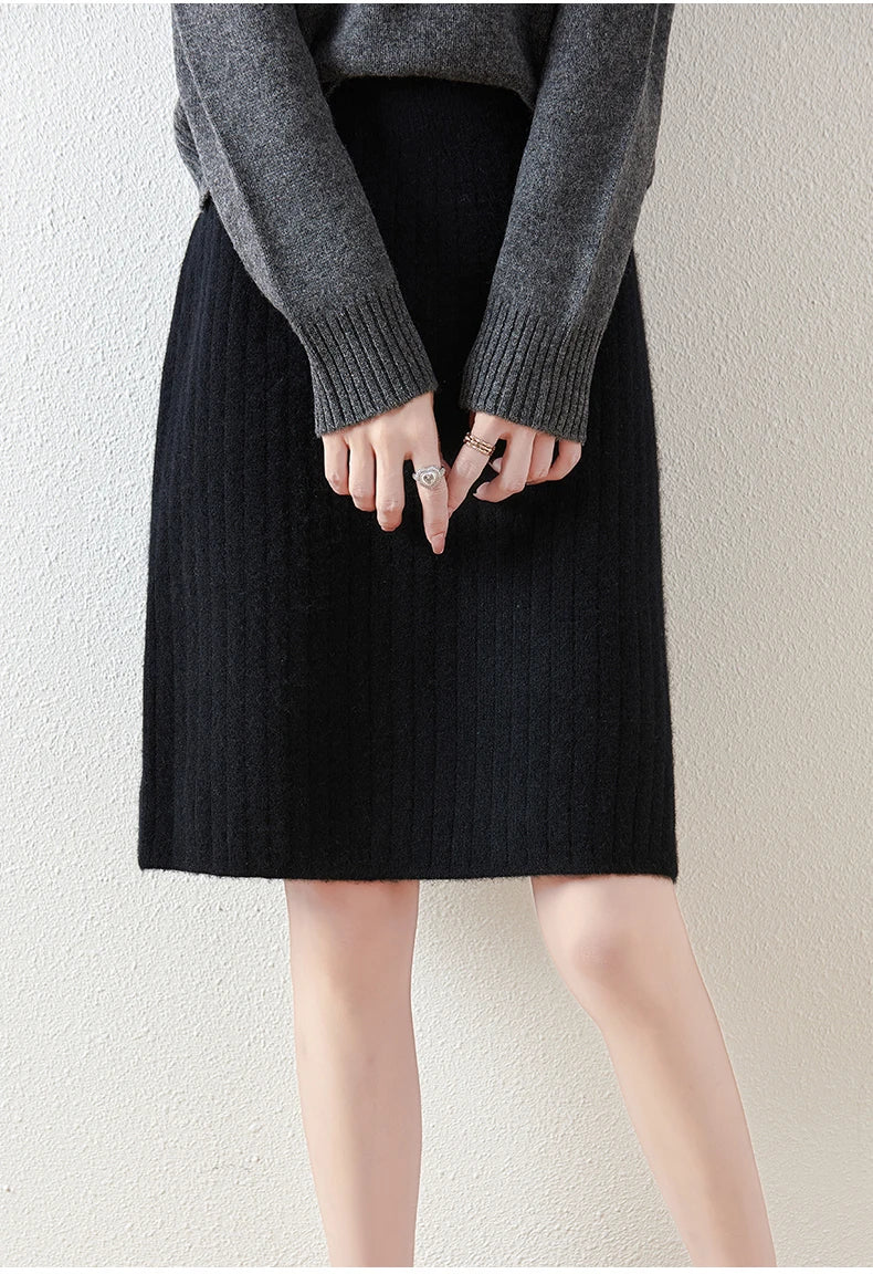 Emmeline ribbed knit a-line knee-length skirt